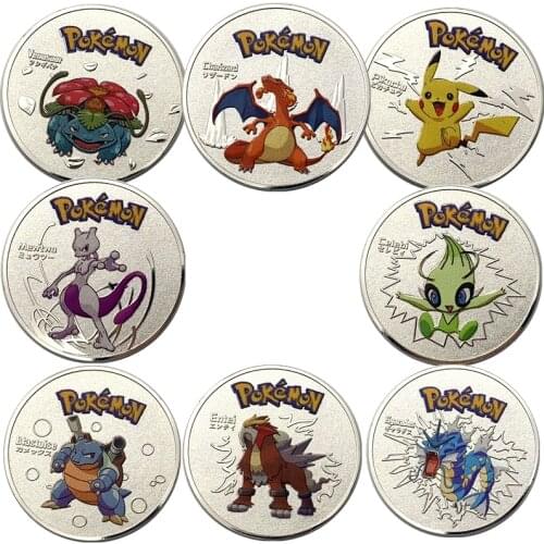 Non Magnetic Pocket Monsters Gold Silver Coins Japanese Pokemon Anime Movie Around Coins Childrens Cartoon Toys Small Gifts