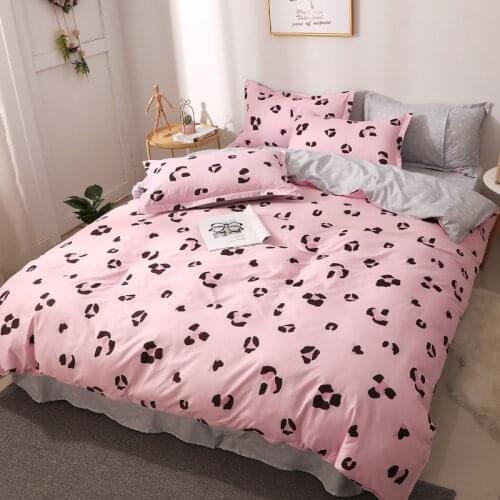Pink Leopard Print Cotton Bedding Sets women Bed Set Duvet Cover Bed Sheet Cover Set pillow case Southeast Asian style