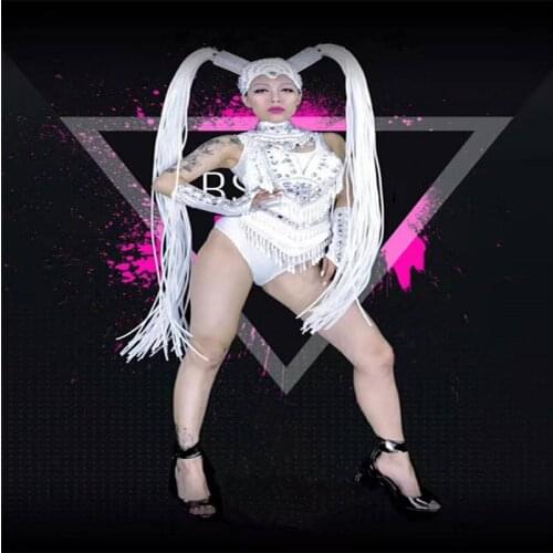 DC18 Ballroom dance white color costumes singer stage show wears dresses party bar dj clothe catwalk performance models suit ktv