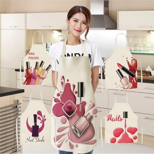 Kitchen Aprons Nail Polish Printing Unisex Apron Dinner Family Party Cooking Bib Funny Cleaning Apron For Manicure Store Aprons