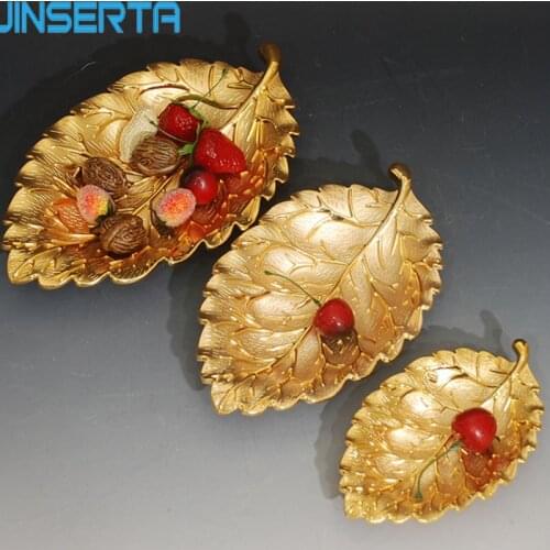 JINSERTA Metal Storage Tray Gold Fruit Dessert Cake Plate Creative Leaf Shape Silver Snack Nuts Organizer for Home Party Wedding