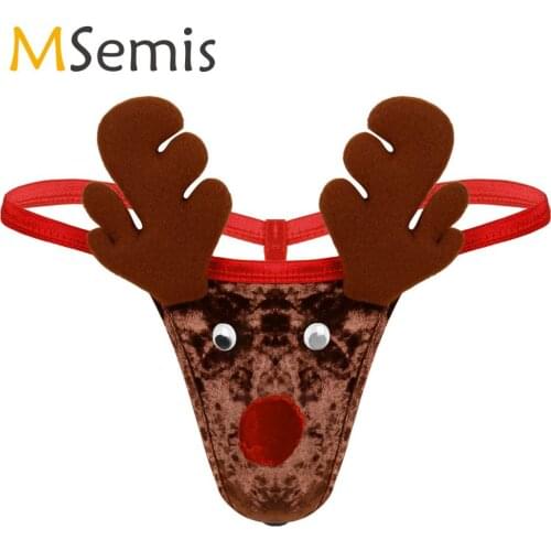 US STOCK MSemis Men Lingerie Gay Sissy Jockstraps Mankini G-String Thong Christmas Gag Gift Reindeer Underwear Cosplay Costume