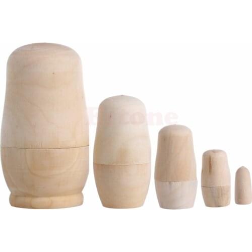 New 1Set/5Pcs Unpainted DIY Blank Wooden Embryos Russian Nesting Doll Matryoshka Toy Gift