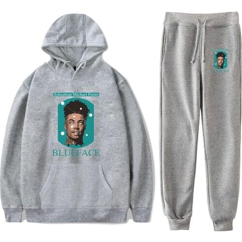Gray Hoodies Sweatshirts+Recreational Sweatpants New Hot Rapper BlueFace Hoodies Women/Men Autumn casual Sport and Leisure suits