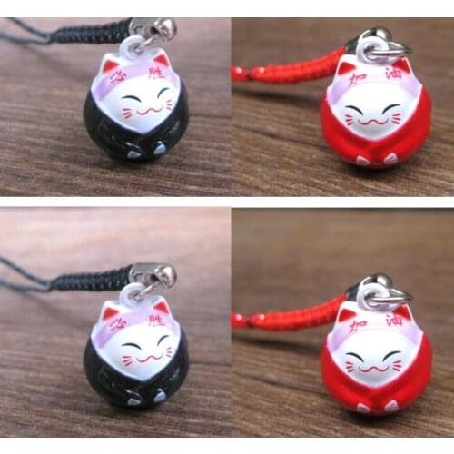 New 50 pcs Cartoon lucky cat Pendant DIY Key Chains With Bell 1-2cm Bag Pendant