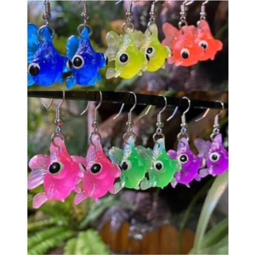 New design~Multicolor Soft glue Goldfish Earrings // Funky earrings // quirky earrings // fidget earrings