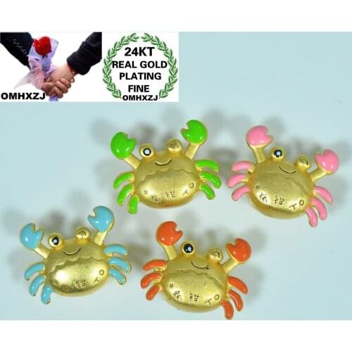 OMHXZJ Jewelry Wholesale CA361 European Fashion Hot Woman Man Party Birthday Wedding Gift Crab Beads DIY 24KT Gold Pendant Charm