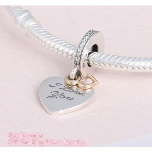 Original 925 Sterling Silver Love You Forever Hanging Charms Valentine Gift Tow Tone Heart Beads Fits Pandora Bracelets Making