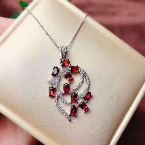 Natural Magnesia Alumina Garnet S925 Geometric Modeling Pendant Necklace Fine Fashion JewelryFor Womens Party Free Shipping