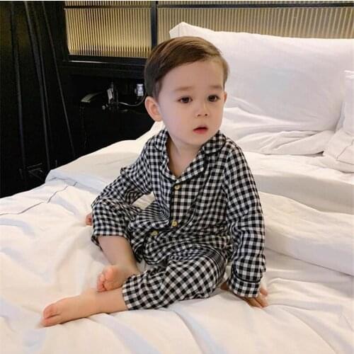 Toddler Boys Pajamas Sets Fashion Plaid Cotton Long Sleeve Tops Pants 2pcs Sleepwear For Boy Childrens High Quality HomeWear