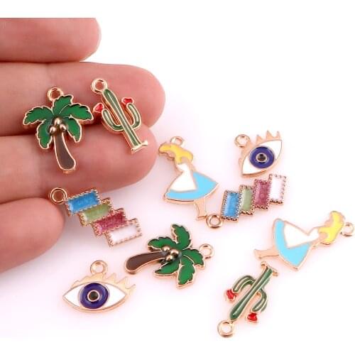 20Pcs/Lot Enamel Coconut Tree Cactus Charms Finding Metal Eyes Girl Pendant Earrings Bracelet Jewelry Making