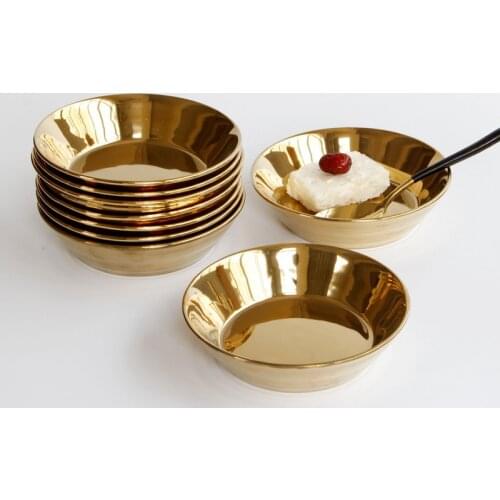 Simple European style ceramic tableware electroplating gold soup plate fruit Western restaurant deep