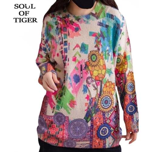 SOUL OF TIGER Korean Fashion Style Winter Womens Loose Pullovers Ladies Casual Vintage Sweaters Knitted Floral Printed Clothes