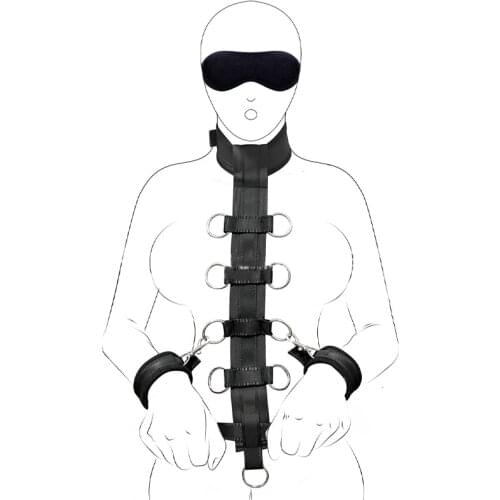 Adjustable BDSM leather Bondage Handcuff eye mask collar Restraints Neck Ankle Strap Kit slave Erotic flirting unisex toy couple