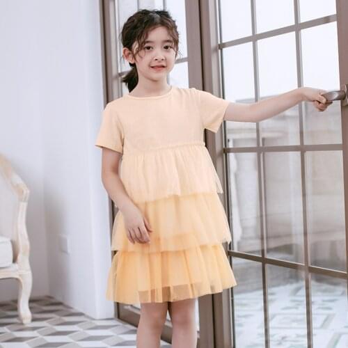 4 To 14 Years Kids and Teenager Girls Mesh Patchwork Dress 2020 Summer New Cute Princess Dress Baby Girls Cotton Dresses, #8673
