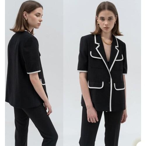 Chic New Designed Lady Blazer Suits 2 Pieces Set Casual Women Black White Pocket Jacket Sexy Streetwear Photoshoot Daily Coat