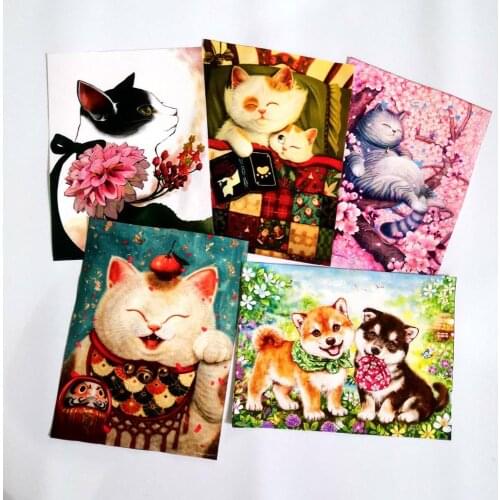 15x20cm Cartoon Style Digital Printing Cotton Linen Fabric Cat and Animal Geometric Patterns DIY Patchwork Quilting Cloth 5pcs