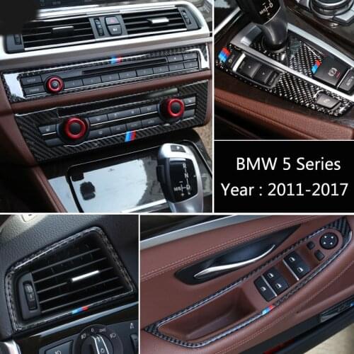 Carbon Fiber For BMW 5 Series F10 F18 Interior Gearshift Air Conditioning CD Panel Reading Light Cover Trim Sticker Accessories