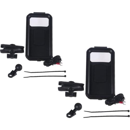 Waterproof Case for Ordinary Rechargeable Motorcycle with Increased Mirror Holder and Mobile Phone Black