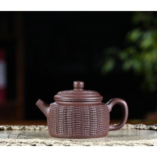 Yixing recommended all hand undressed ore mud purple bamboo weaving DE clock pot of tea pot of kung fu tea tea set