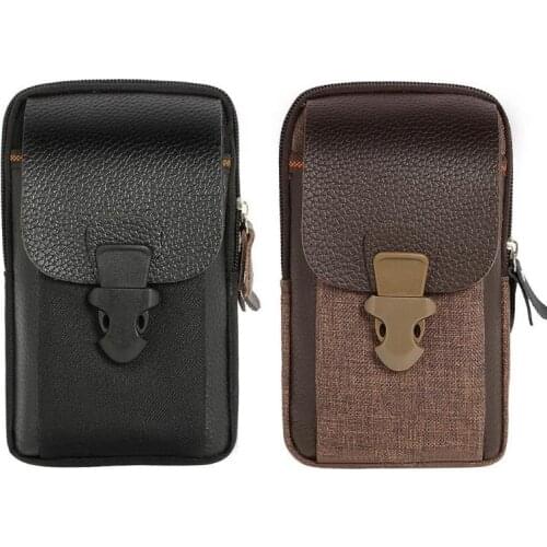 Men Fanny Pack For Mobile Phone Male Black Coffee PU Leather Zipper Coin Purse Card Holder Bags Casual Waist Pack Man Bag Purses