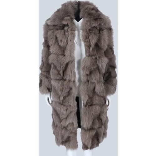 Vogue New Fashion X-Long Natural Real Fox Rex Rabbit Fur Coat Winter Jacket Women Outerwear Streetwear Thick Warm Korea Loose