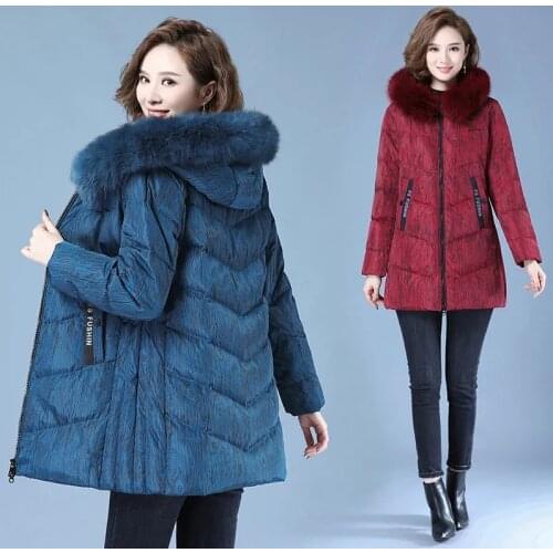 2021 New Winter Jacket Womens Parkas Fur Collar Hooded Overcoat Female Padded Jacket Parka Warm Outerwear Plus Size XL-5XL