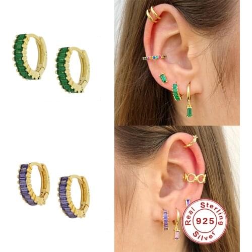 CANNER 2PS 8mm 925 Sterling Silver Earrings Rainbow CZ Ear Bone Piercing Buckle Hoop Earring for Women lovers' Girl Fine Jewelry