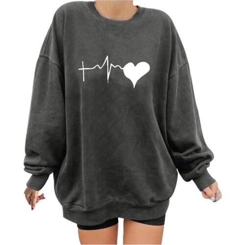 Women Heart Print Graphic Sweatshirts Harajuku Love Printed Hoodie Autumn Winter Female Loose Long Sleeve Pullover Tops Sudadera