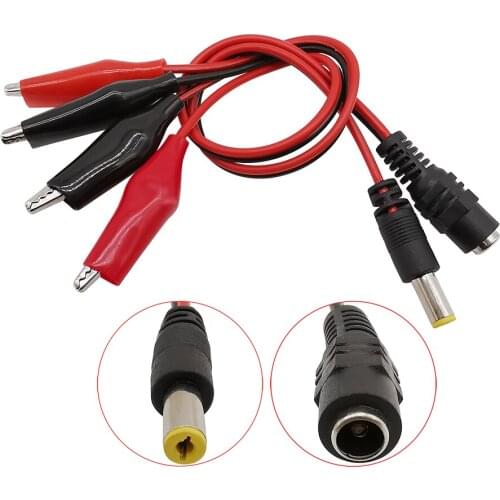 2Pcs 5.5 x 2.1mm DC Power Male Plug/Female Jack to 2 Alligator Clips Test Crocodile Clip Wire Cable Connector