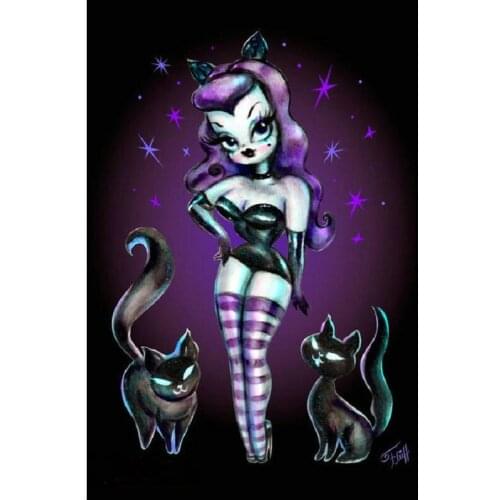 2021 New 5D Diy diamond painting cross stitch kit Cartoons rhinestones Mosaic paste full diamond embroidery Girl and cat picture