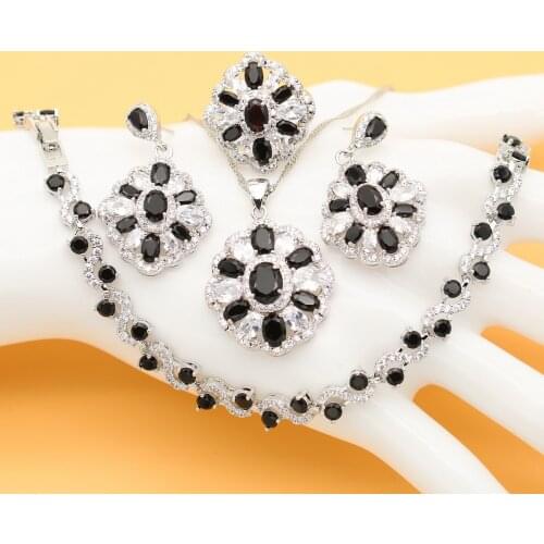 2021 Xutaayi Black Cubic Zirconia Silver 925 Jewelry Sets Women With Earrings Bracelet Necklace Pendant Ring Birthday Gift