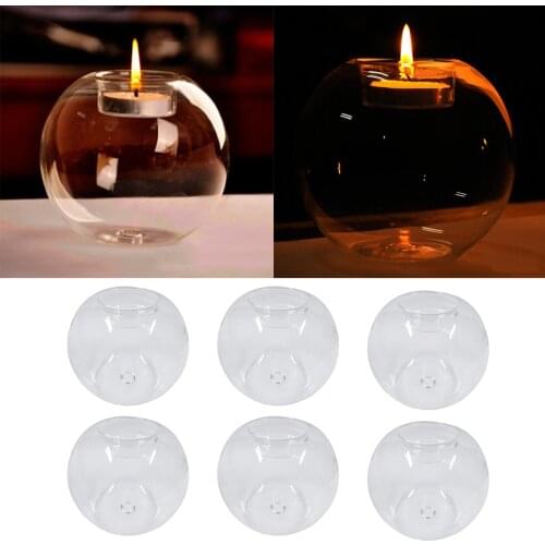 6x Romantic Crystal Glass Ball Candle Holder Candlestick Wedding Party Decor 8cm