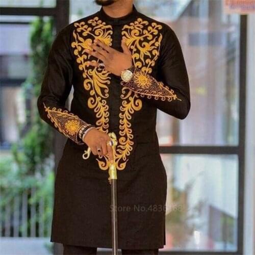 African Clothes for Men Dashiki Dress Bazin Rich Print Long Shirt Party European Clothing Casual Plus Size Stand Collar Top Male