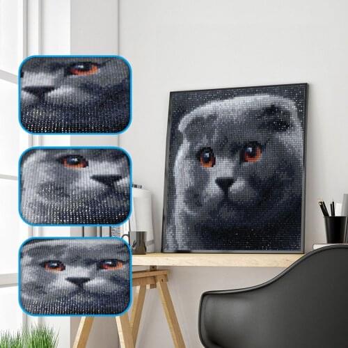 5D DIY Diamond Painting Full Drill Square Grey Cat Diamond Embroidery Cross Stitch Rhinestone Diamond Paintings Home Decro
