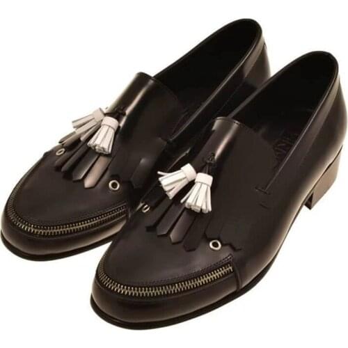 Mens Boots White Blue Fringe Mixed Color PU Leather Low Heel Vintage Classic Slip On Male Dress Casual Outdoor Shoes For Men