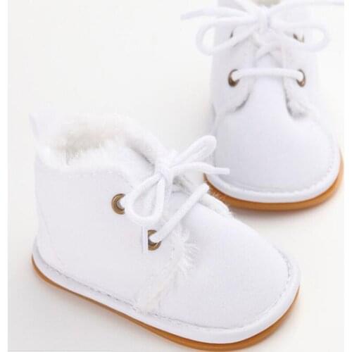 SandQ Baby Booties Newborn White Girls Infant Shoes Prewalkers Crib Nonslip Fur Winter Warm Christenning Little Boys Footwear