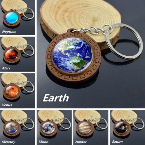 Handmade Solar System Wooden Keychain Earth Moon Jupiter Mars Planet Keyring Keyholder Astronomy Lovers Gifts