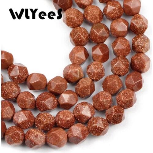8mm Faceted Natural Gold Sand Stone Beads 8mm Spacer Loose beads For Jewelry Making DIY Bracelet Earring Pendant accessories 15"