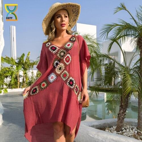 CGYY 2021 Women Beachwear Bathing Suit Swim Cape Beach Cover Up Dress Summer Tunic Saida Praia Sexy V Neck Bikinis Swimwear