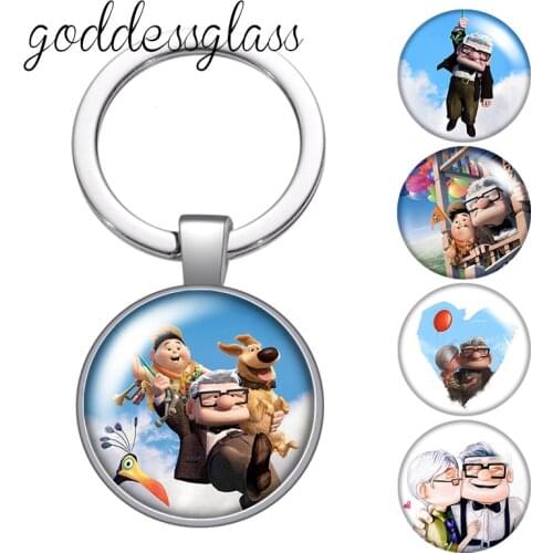 Disney Up Travel with the house Adventure glass cabochon keychain Bag Car key chain Ring Holder Charms keychains gift