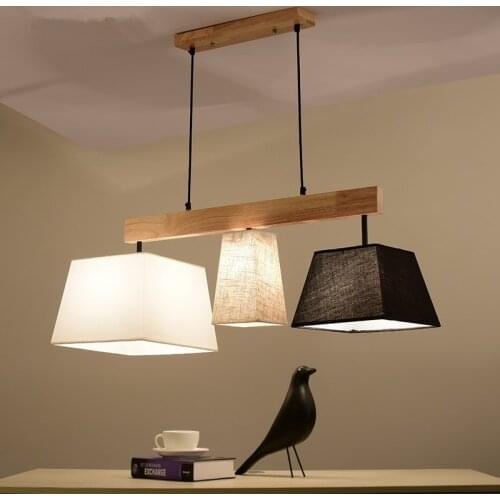 Elegant Fabric Pendant Lights Lampadario Lampshades Hanging Lamp For Dining Suspension Bar Lamps Wood Kitchen Lighting