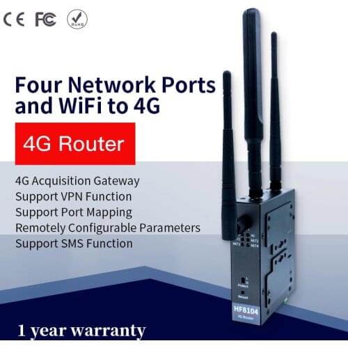 HF8104 Industrial 4G Router 4G/3G/GPRS 4 Ports RJ45 Linux System Different Sub Model 4G Router MQTT D2D Virtual Port Channel