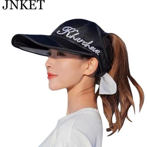 JNKET Women Wide Brim Visor Sun Hat Empty Top Hat Summer Breathable Sunhat UV Protection Caps Retractable Pull Plate