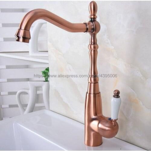 Basin Faucets Red Copper Bathroom Sink Faucets Single Handle Swivel Spout Hot And Cold Wash Basin Tap Bnf634