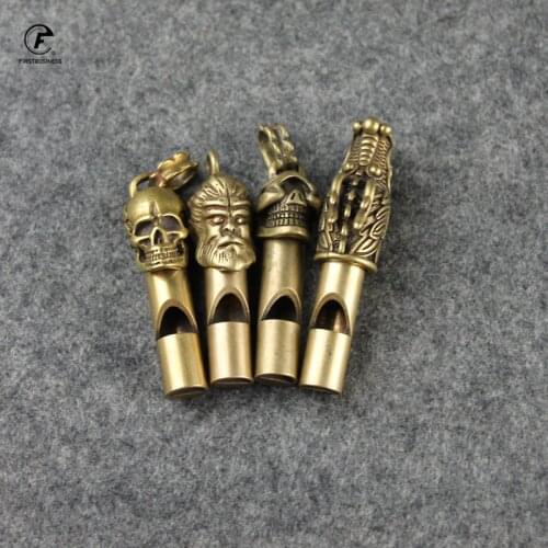 Brass Dragon Skull Head Monkey King Key Chain Pendants Jewelry Chinese Super Hero Copper Outdoor Whistle Outdoor command tool