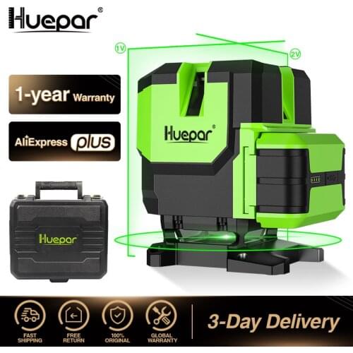 Huepar OSRAM 6 Lines Self-leveling Laser Level 2 Vertical & 360° Horizontal Line & Plumb Dot Green Laser Level with Hard Case