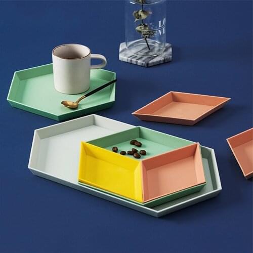 1 Set Storage Tray Nordic Style Polygon Desktop Combination Tray Geometric Fruit Snacks Dish Plate Afternoon Tea Tableware Plate