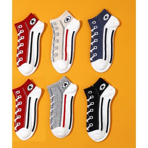 Trend Women Socks Street Skate Shoes Pattern Short sock for girls Summer Breathable Fashion Shoelace Ankle Socks Neutral Couple