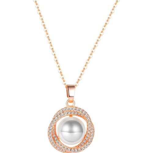 Cyue Fashion Light Luxury Design Necklace, Personality Full Diamond Pearl Titanium Steel Clavicle Chain For Women